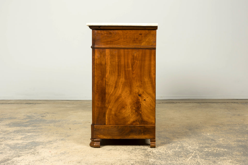 Mid-19th Century French Louis Philippe Walnut Commode with Carrara Marble Top