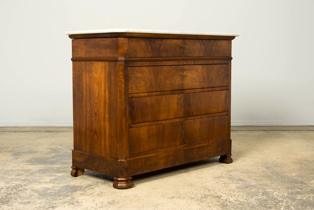 Mid-19th Century French Louis Philippe Walnut Commode with Carrara Marble Top