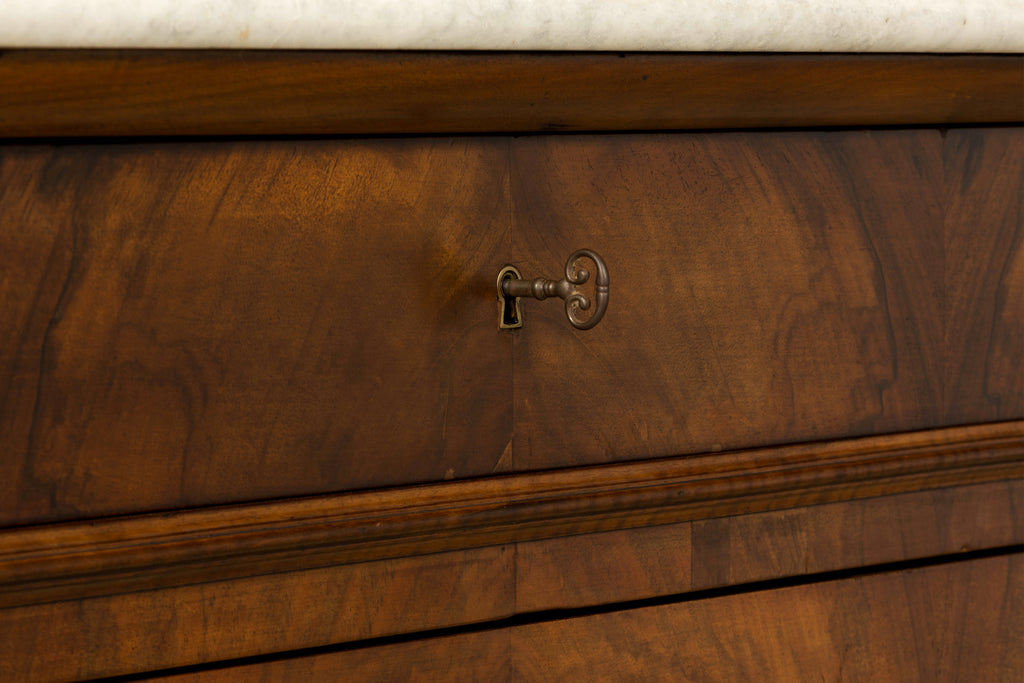Mid-19th Century French Louis Philippe Walnut Commode with Carrara Marble Top