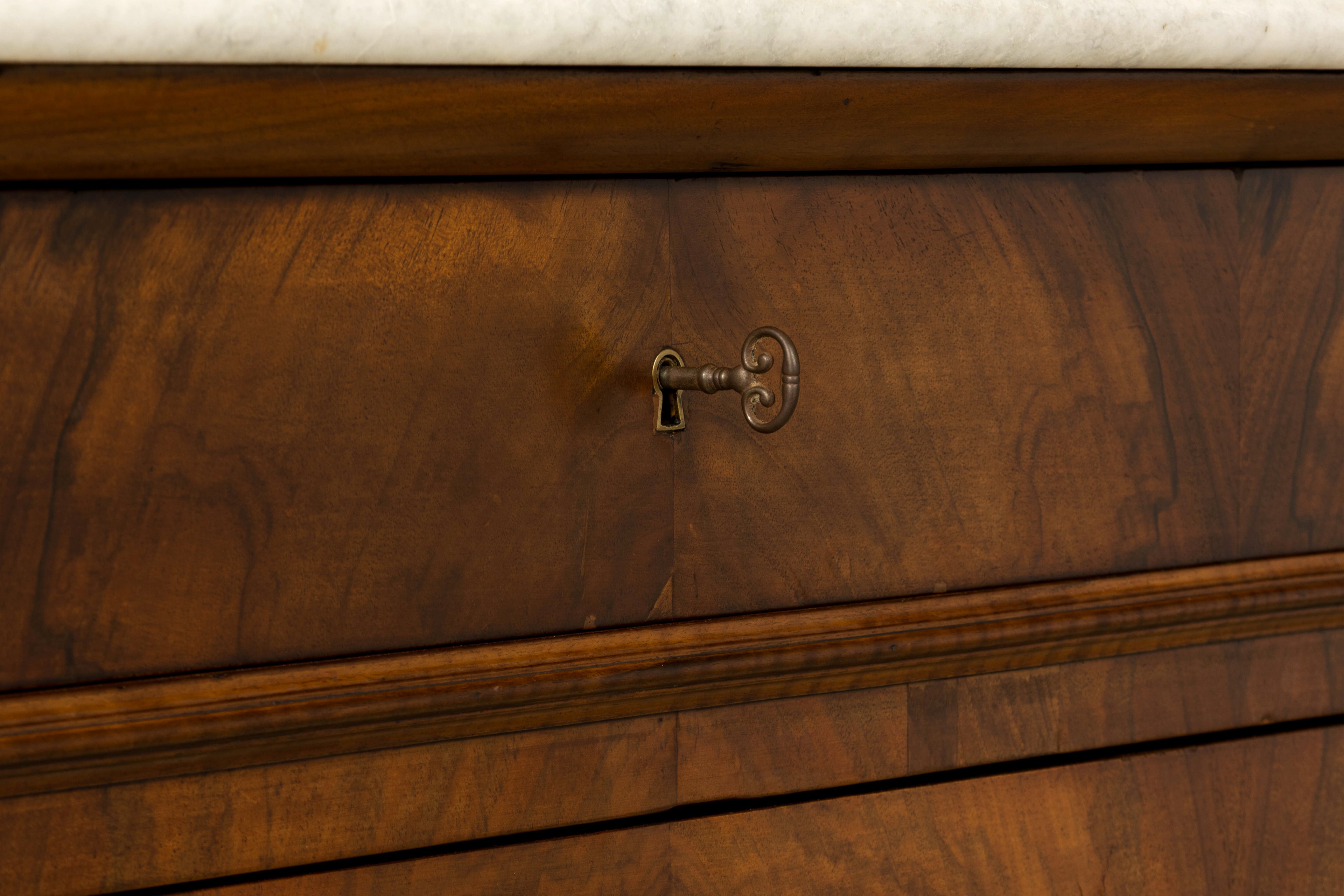Mid-19th Century French Louis Philippe Walnut Commode with Carrara Marble Top