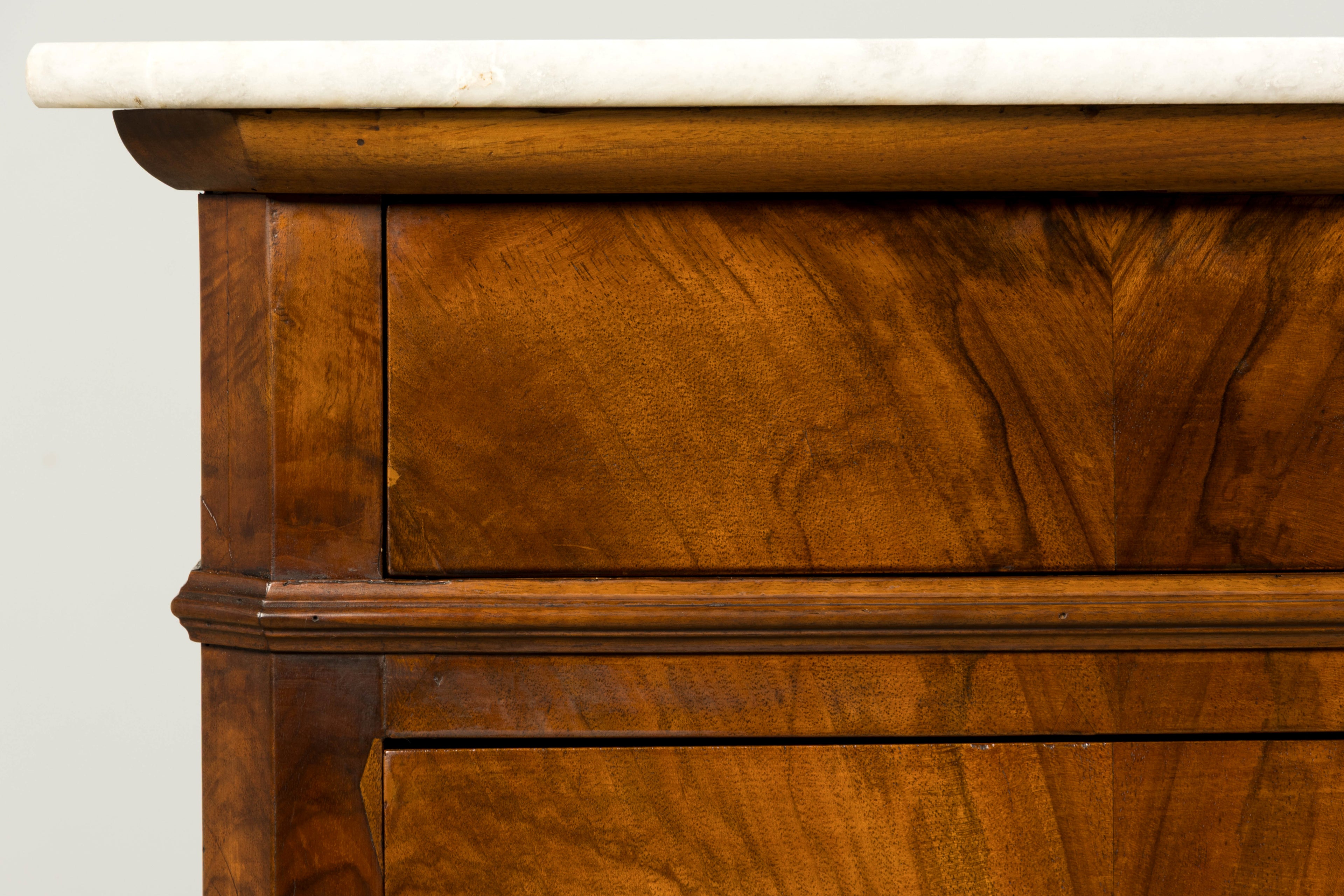 Mid-19th Century French Louis Philippe Walnut Commode with Carrara Marble Top