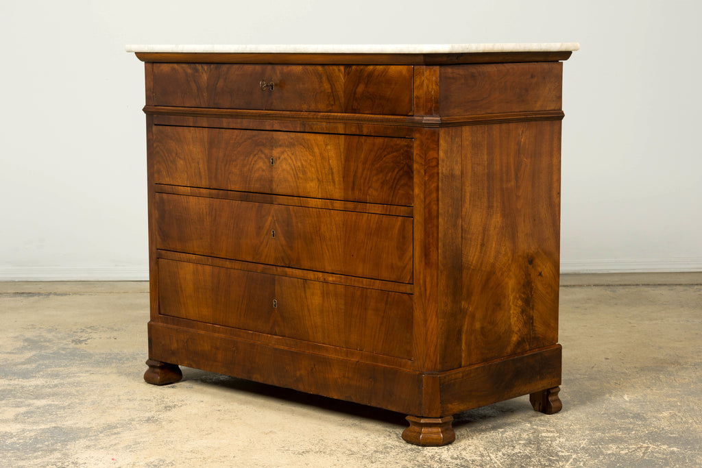 Mid-19th Century French Louis Philippe Walnut Commode with Carrara Marble Top