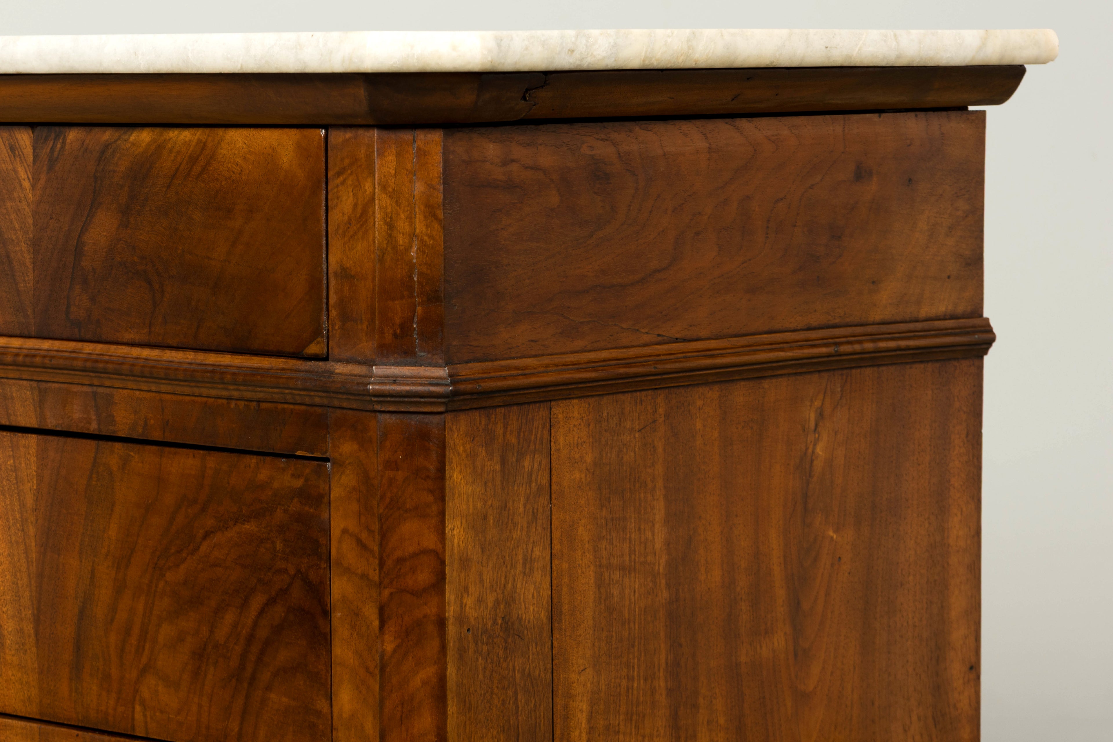 Mid-19th Century French Louis Philippe Walnut Commode with Carrara Marble Top
