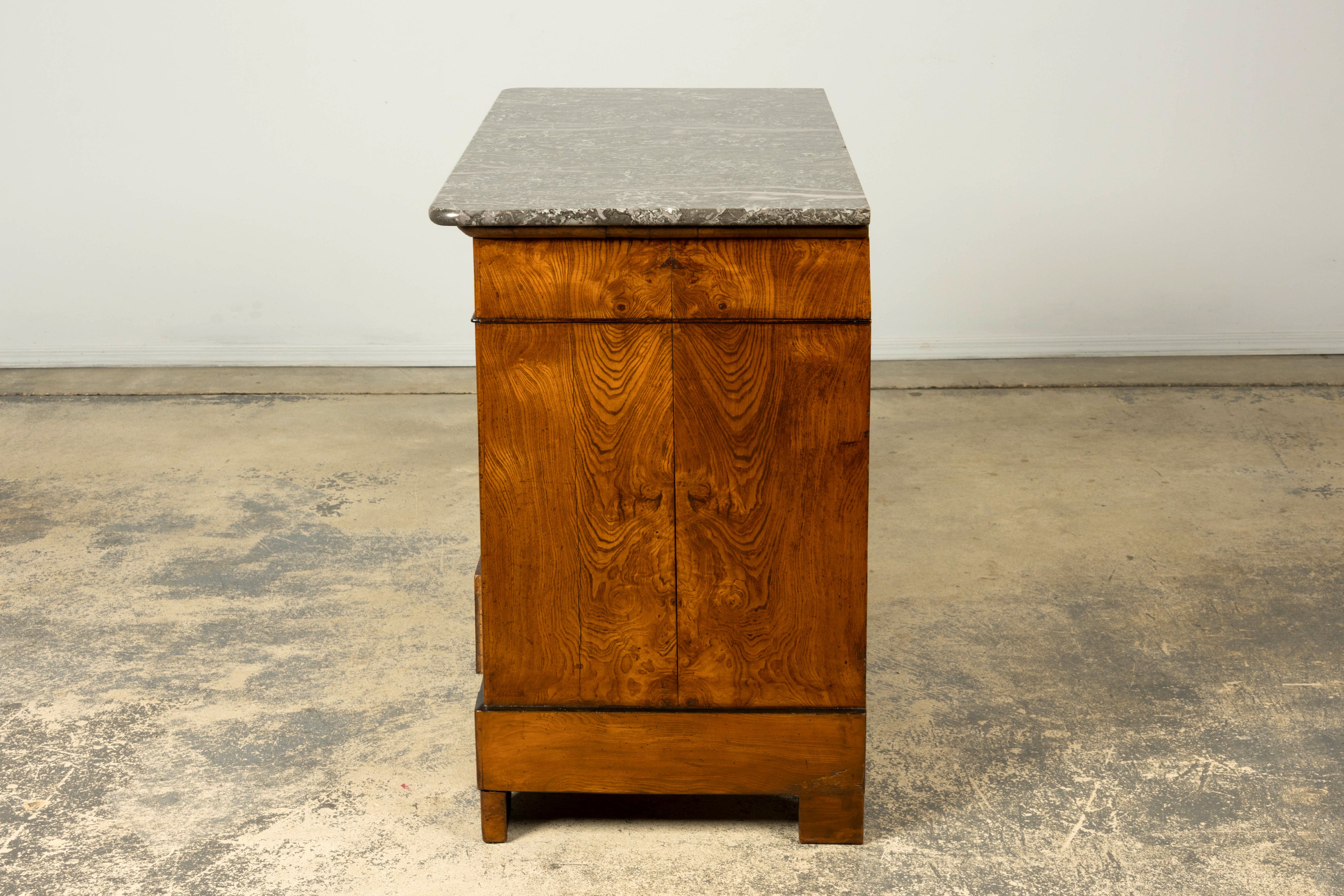 Mid-19th Century French Louis Philippe Walnut Commode with Gray Marble Top