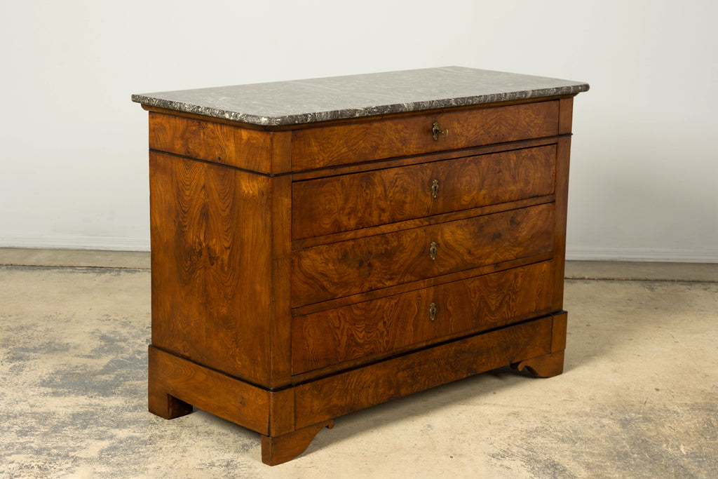 Mid-19th Century French Louis Philippe Walnut Commode with Gray Marble Top