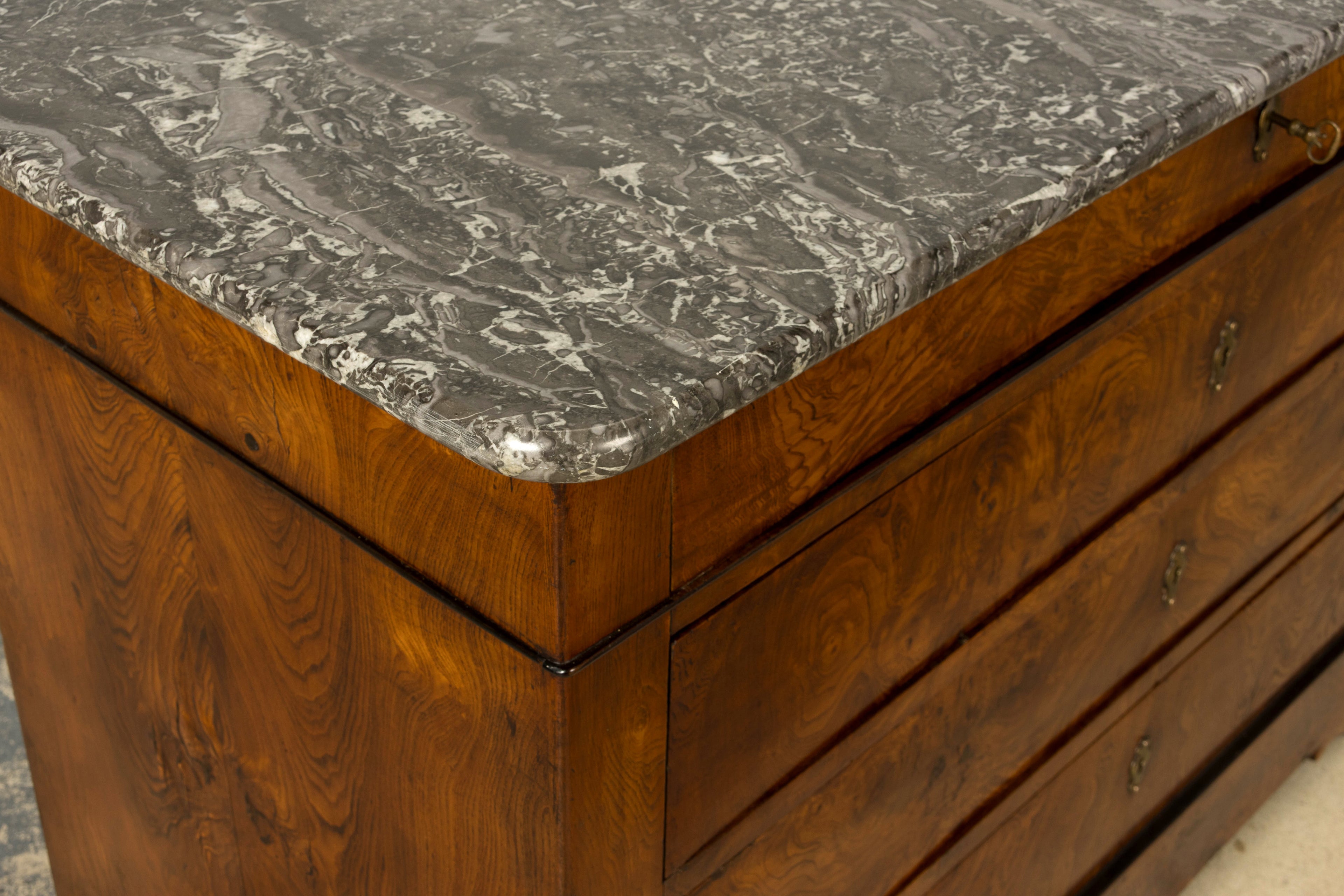 Mid-19th Century French Louis Philippe Walnut Commode with Gray Marble Top