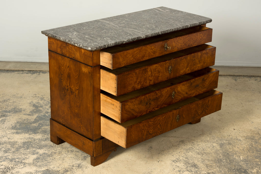 Mid-19th Century French Louis Philippe Walnut Commode with Gray Marble Top
