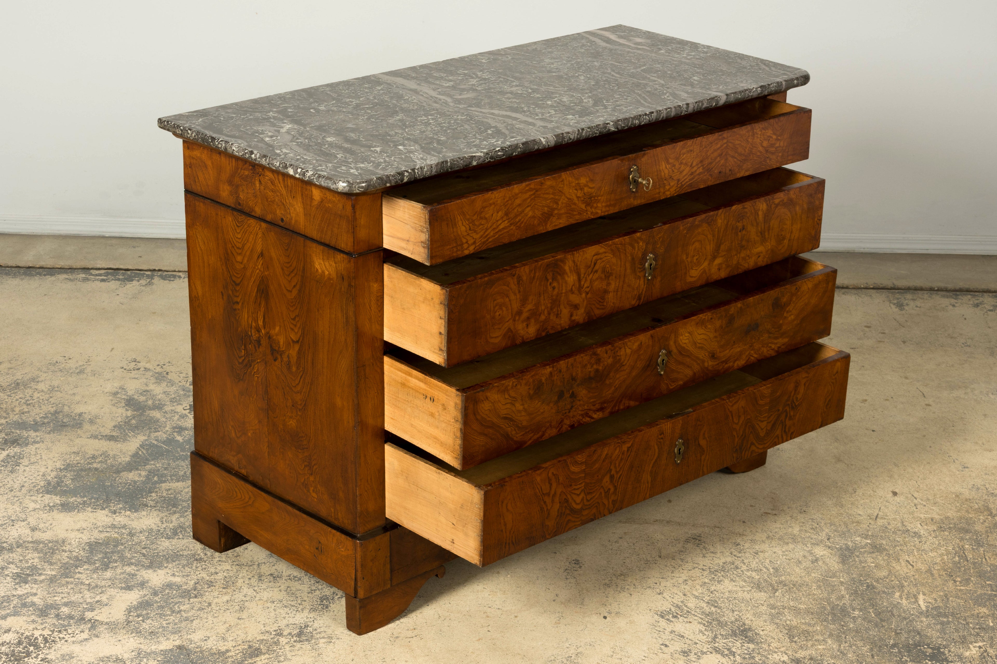 Mid-19th Century French Louis Philippe Walnut Commode with Gray Marble Top