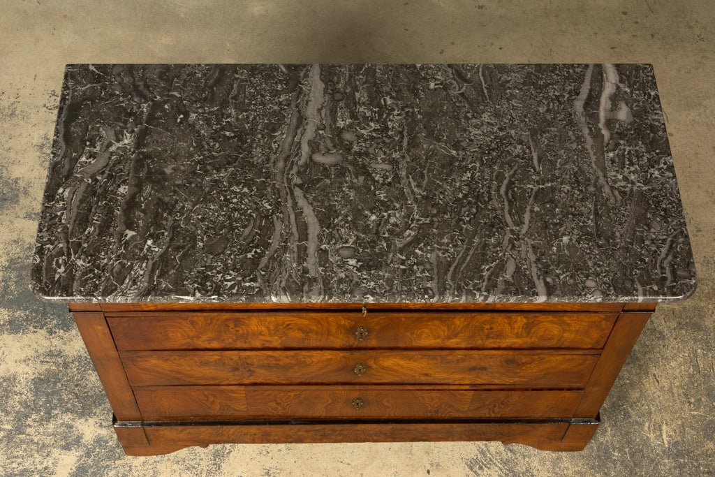 Mid-19th Century French Louis Philippe Walnut Commode with Gray Marble Top