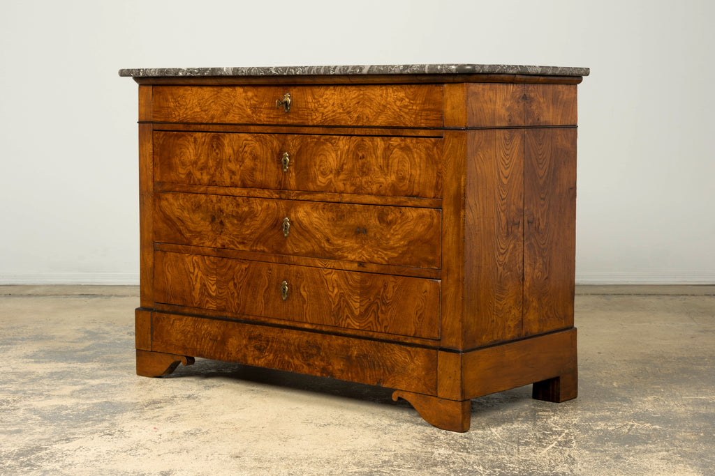 Mid-19th Century French Louis Philippe Walnut Commode with Gray Marble Top