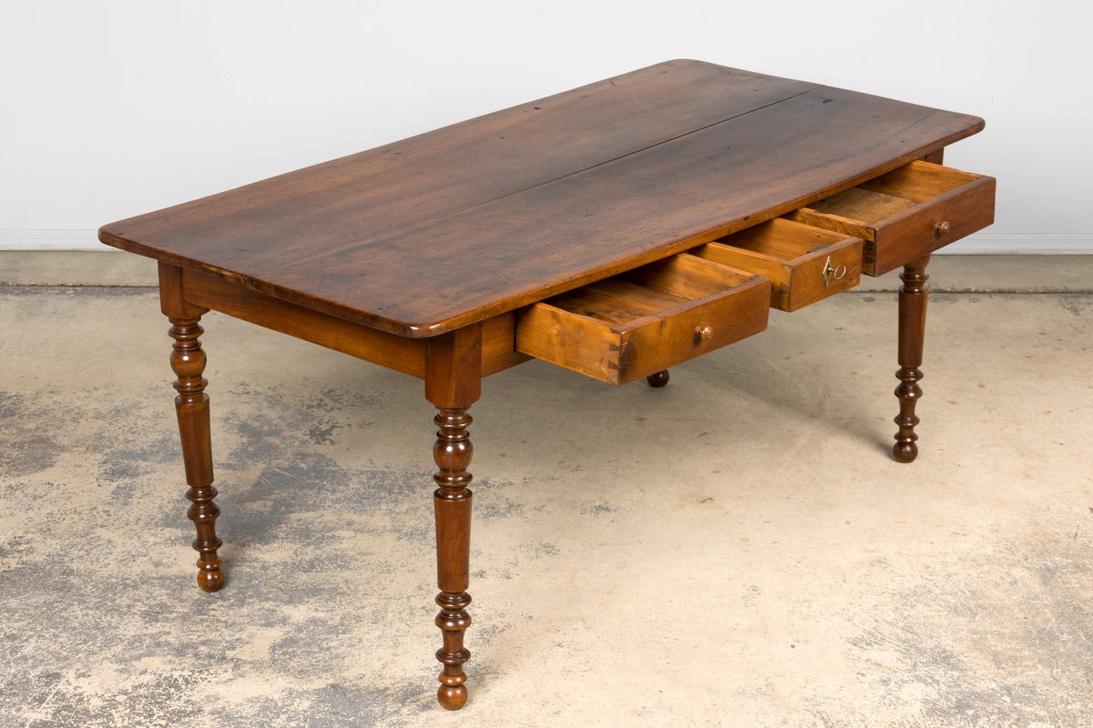 Mid-19th Century French Louis Philippe Walnut Writing Table with Three Drawers