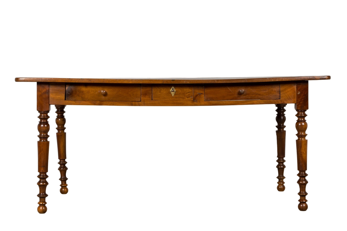 Mid-19th Century French Louis Philippe Walnut Writing Table with Three Drawers