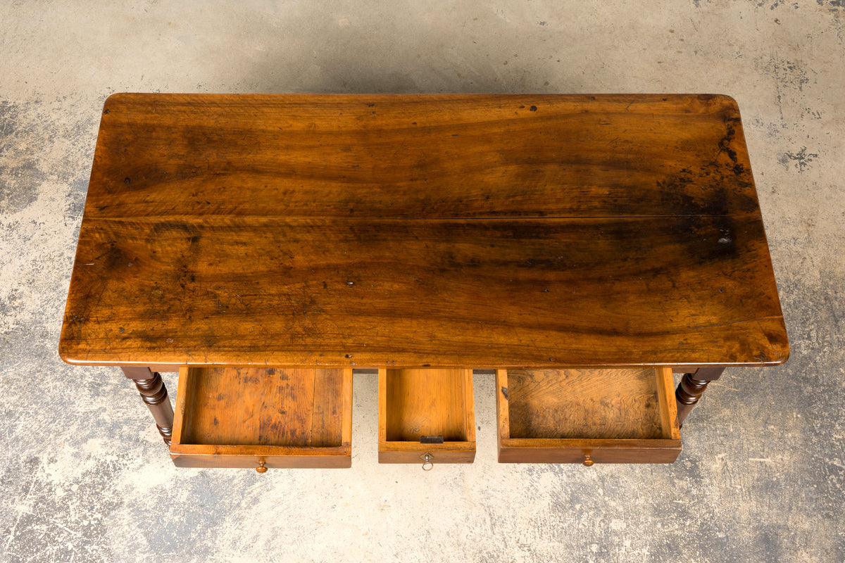 Mid-19th Century French Louis Philippe Walnut Writing Table with Three Drawers