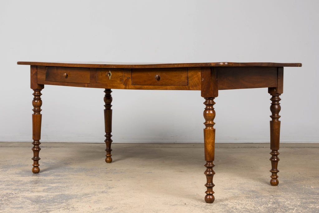 Mid-19th Century French Louis Philippe Walnut Writing Table with Three Drawers