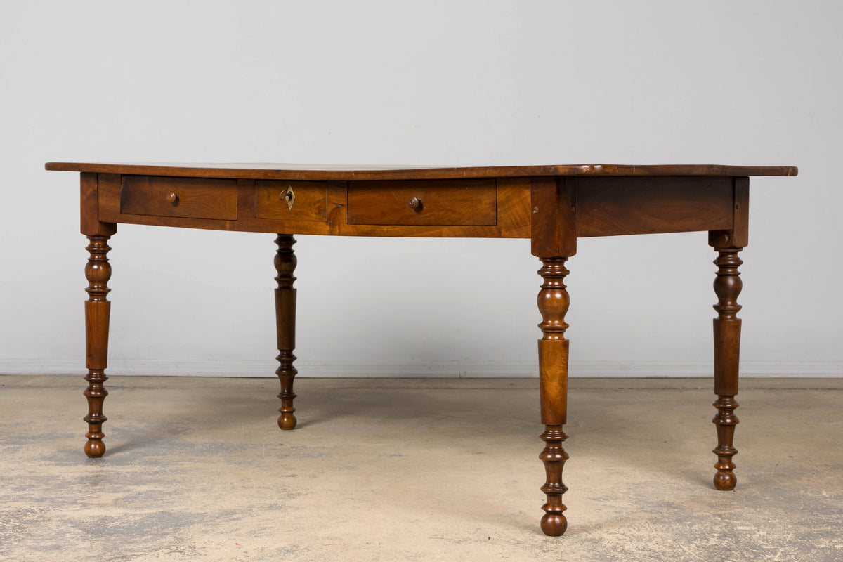 Mid-19th Century French Louis Philippe Walnut Writing Table with Three Drawers