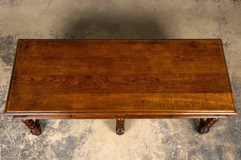 Mid-19th Century French Louis XIII Style Oak Library Table with Barley Twist Legs