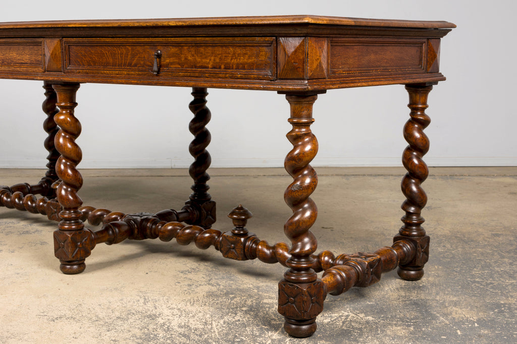 Mid-19th Century French Louis XIII Style Oak Library Table with Barley Twist Legs