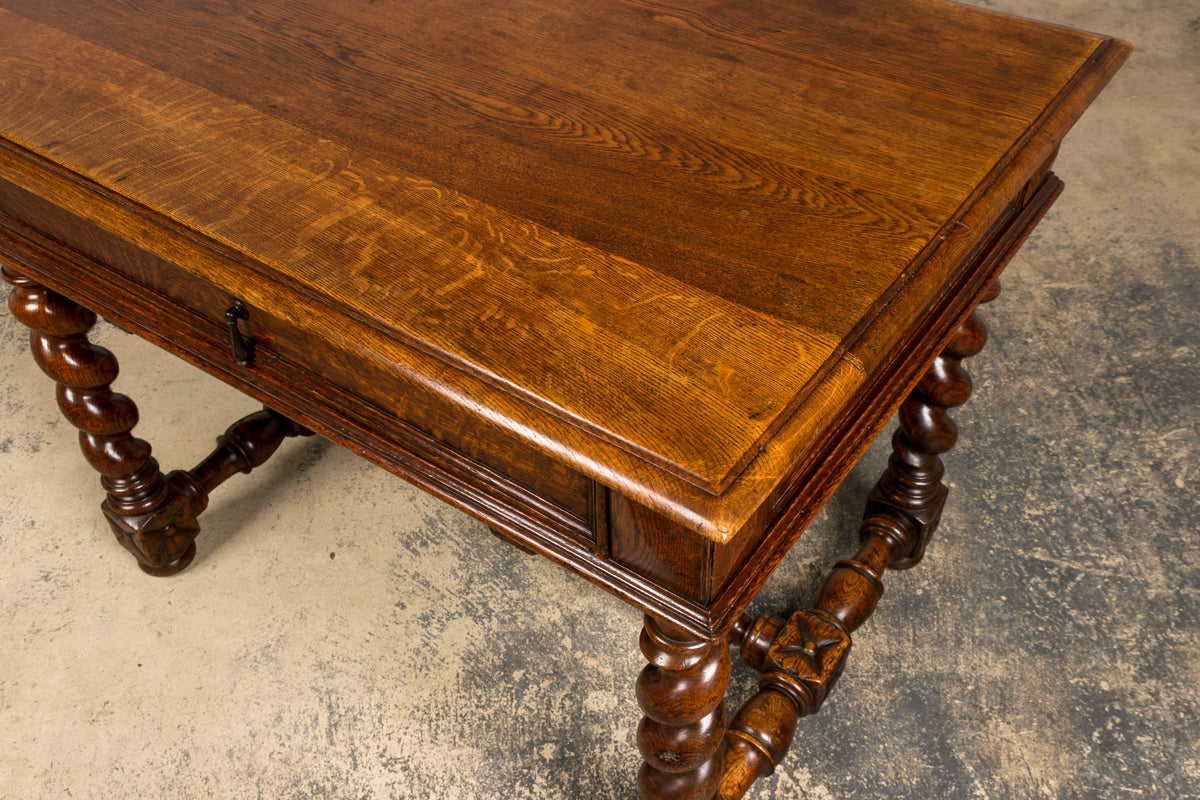 Mid-19th Century French Louis XIII Style Oak Library Table with Barley Twist Legs