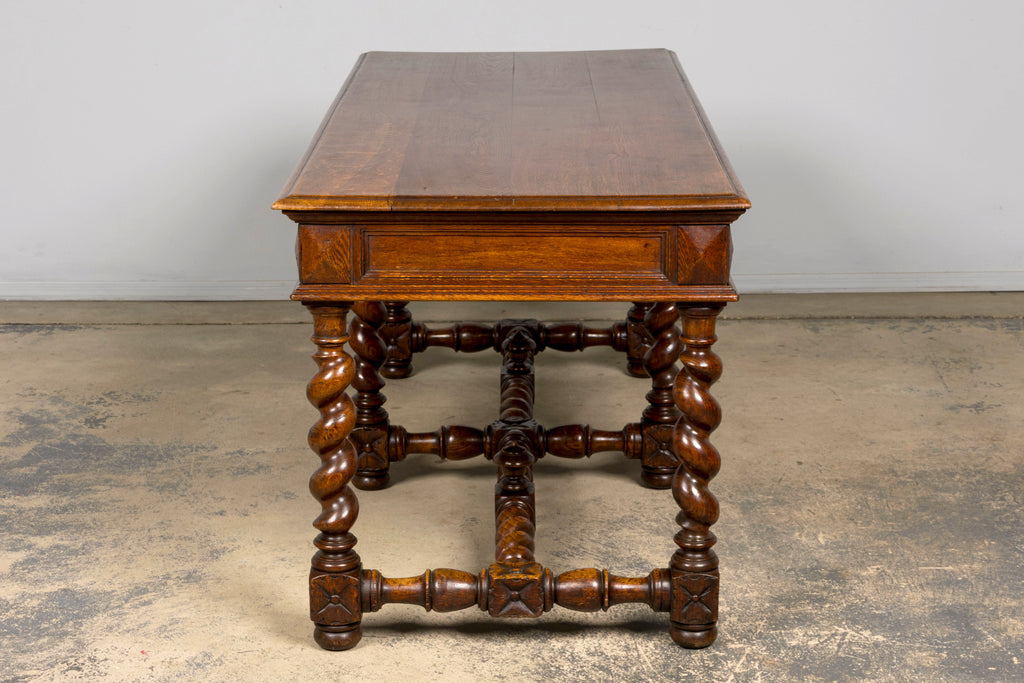 Mid-19th Century French Louis XIII Style Oak Library Table with Barley Twist Legs