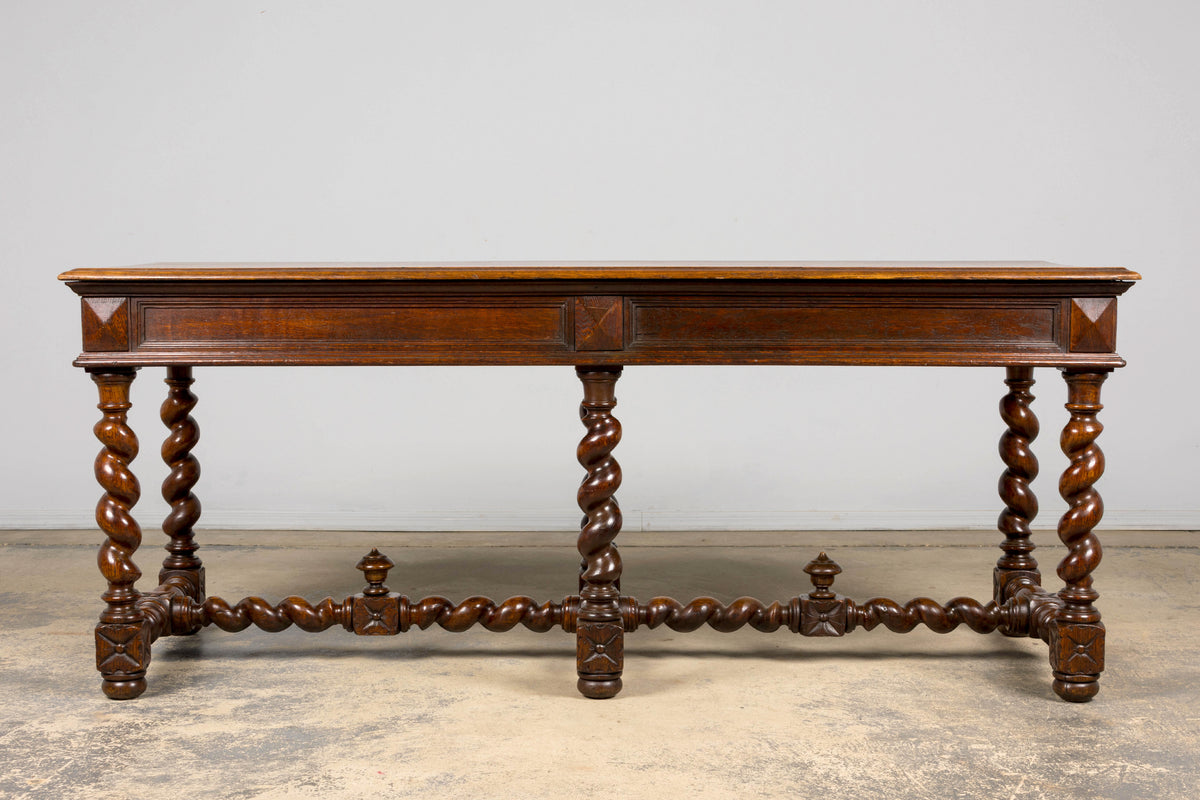 Mid-19th Century French Louis XIII Style Oak Library Table with Barley Twist Legs