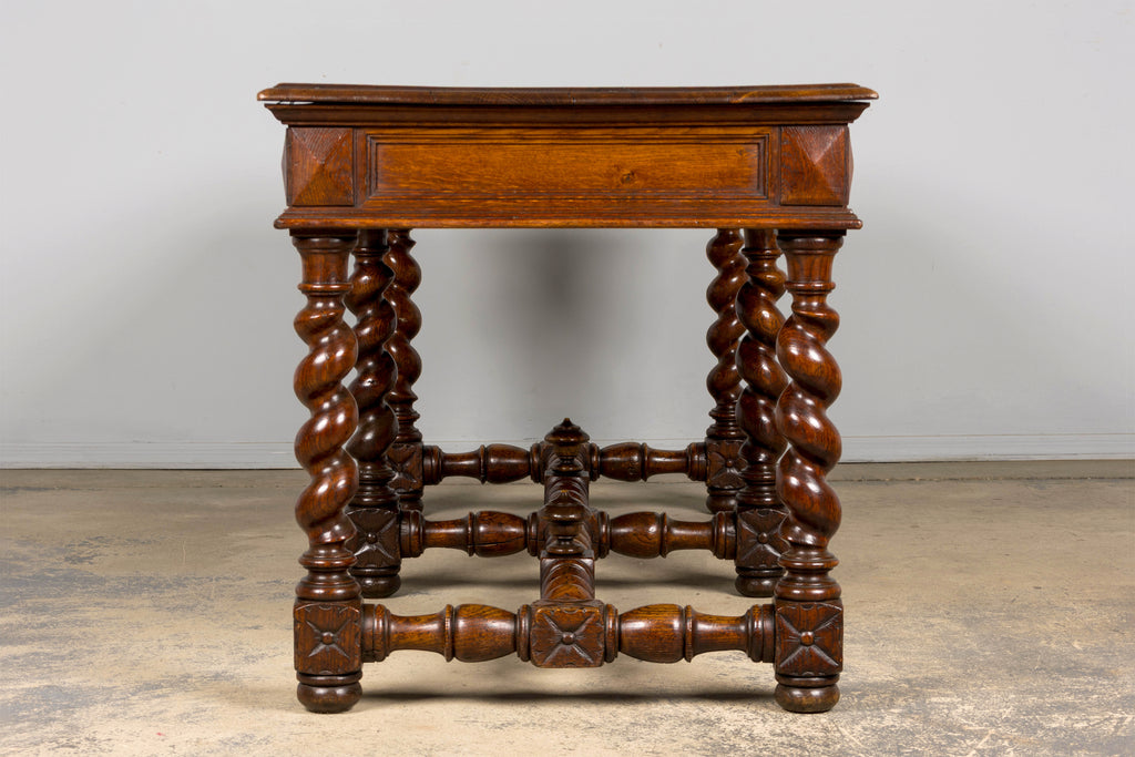 Mid-19th Century French Louis XIII Style Oak Library Table with Barley Twist Legs