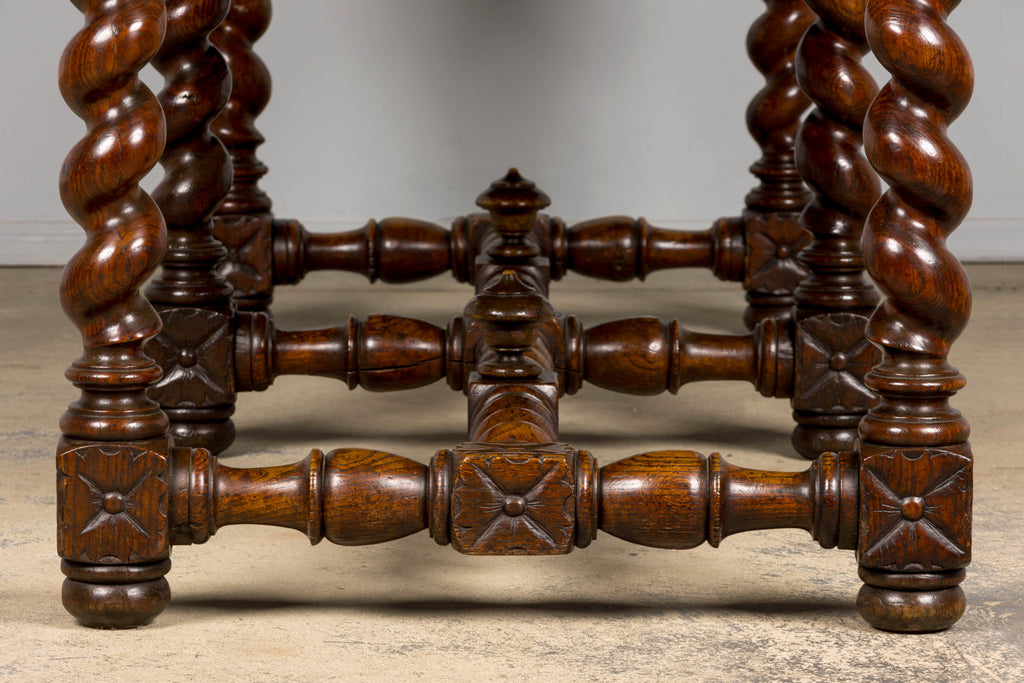 Mid-19th Century French Louis XIII Style Oak Library Table with Barley Twist Legs