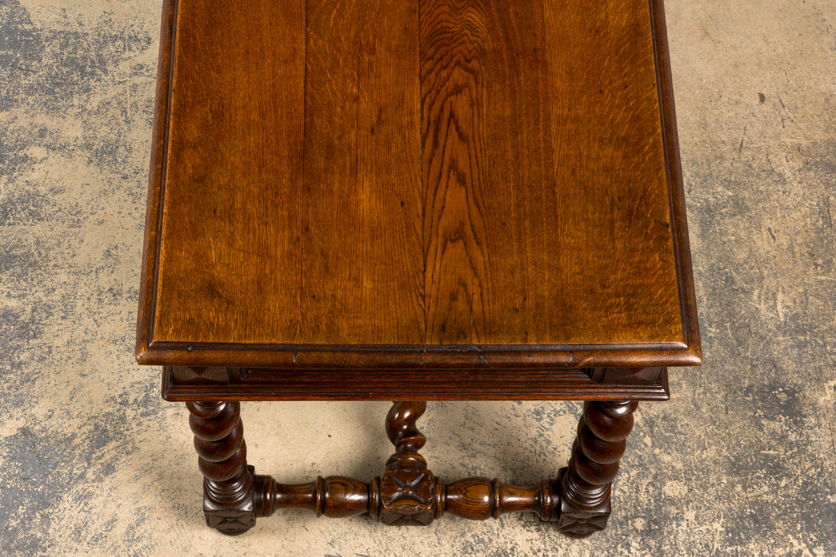 Mid-19th Century French Louis XIII Style Oak Library Table with Barley Twist Legs