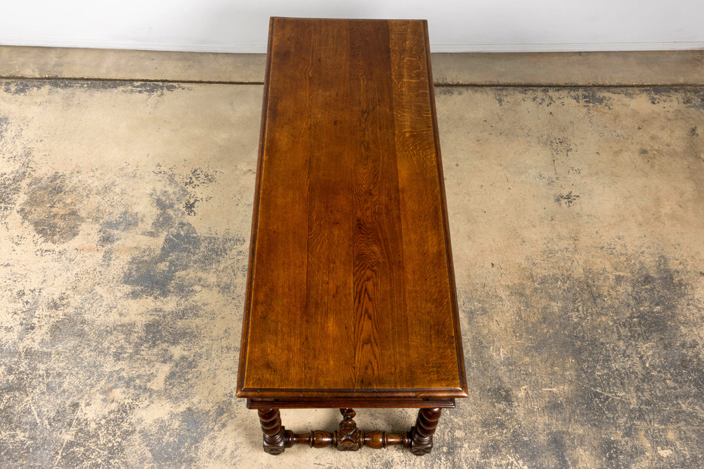 Mid-19th Century French Louis XIII Style Oak Library Table with Barley Twist Legs