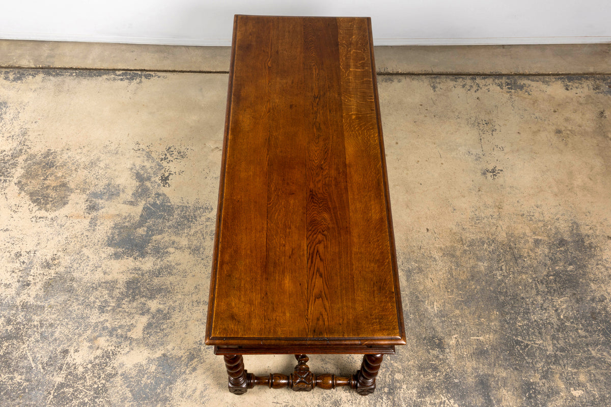 Mid-19th Century French Louis XIII Style Oak Library Table with Barley Twist Legs