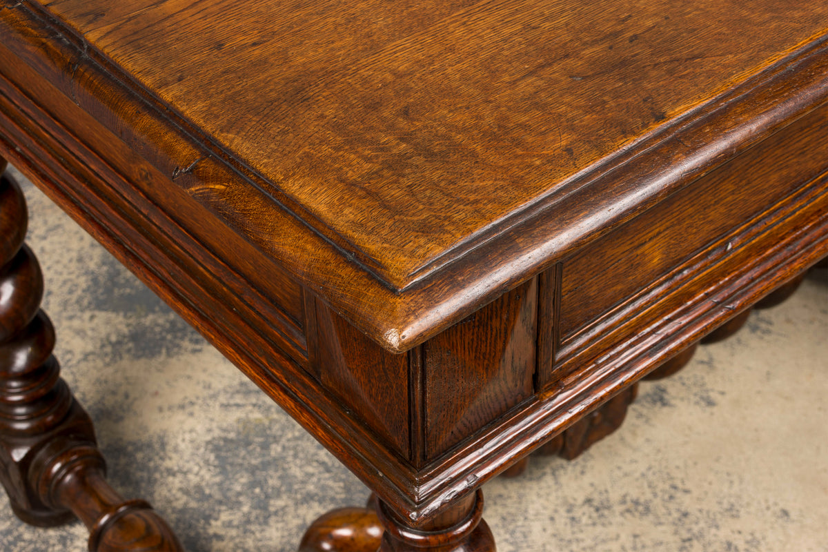 Mid-19th Century French Louis XIII Style Oak Library Table with Barley Twist Legs