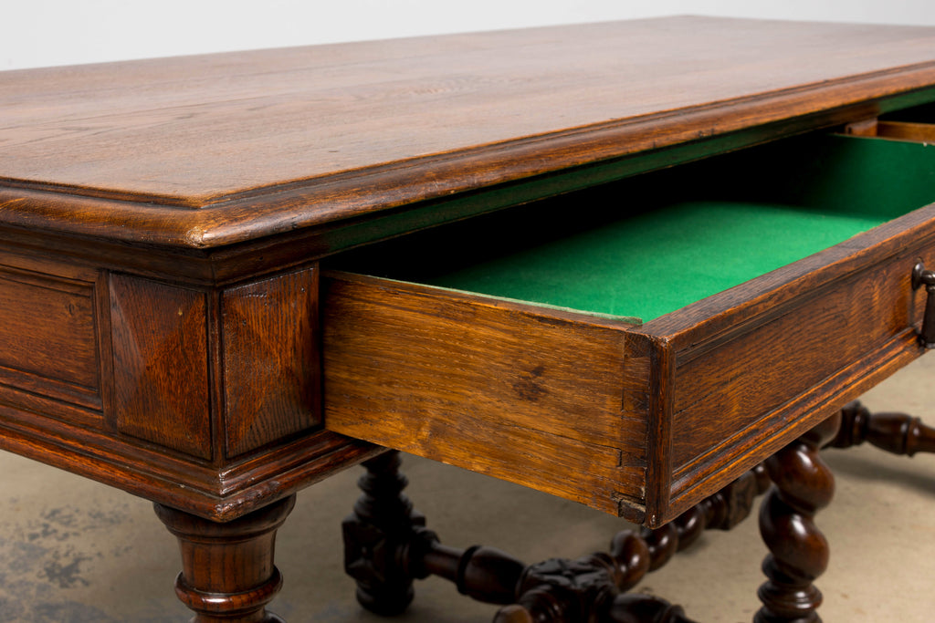 Mid-19th Century French Louis XIII Style Oak Library Table with Barley Twist Legs