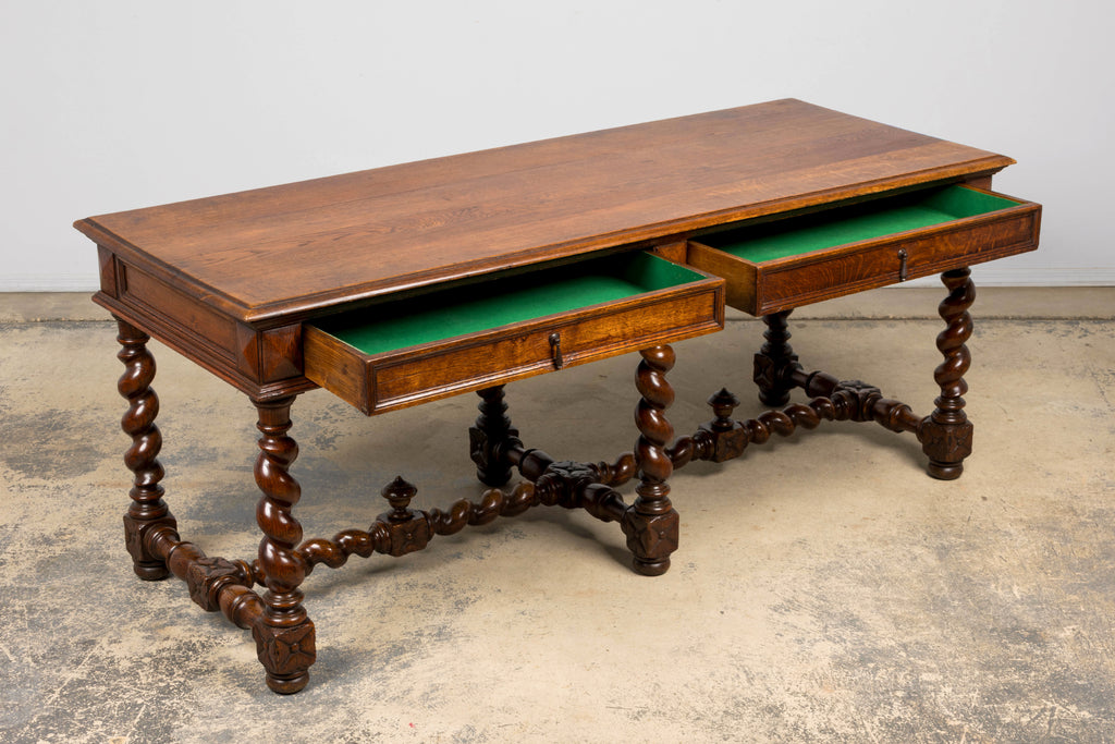 Mid-19th Century French Louis XIII Style Oak Library Table with Barley Twist Legs