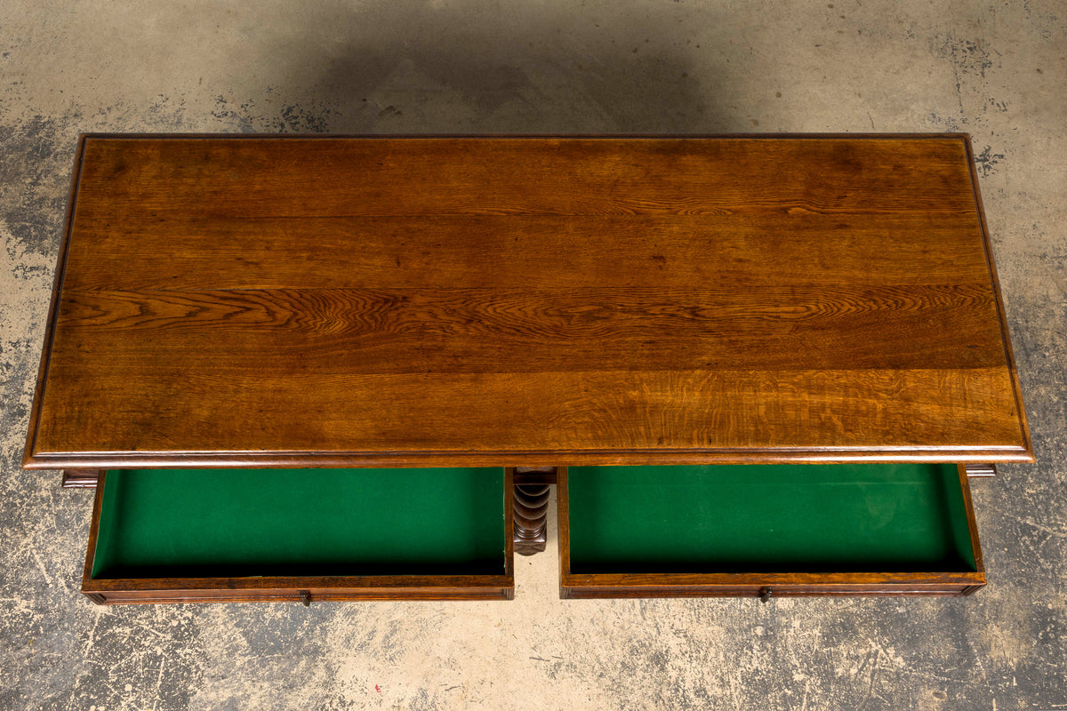 Mid-19th Century French Louis XIII Style Oak Library Table with Barley Twist Legs