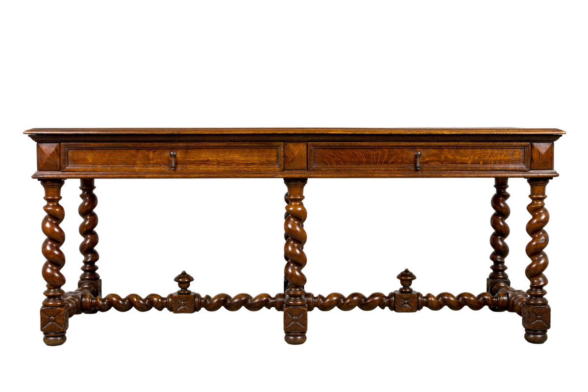Mid-19th Century French Louis XIII Style Oak Library Table with Barley Twist Legs