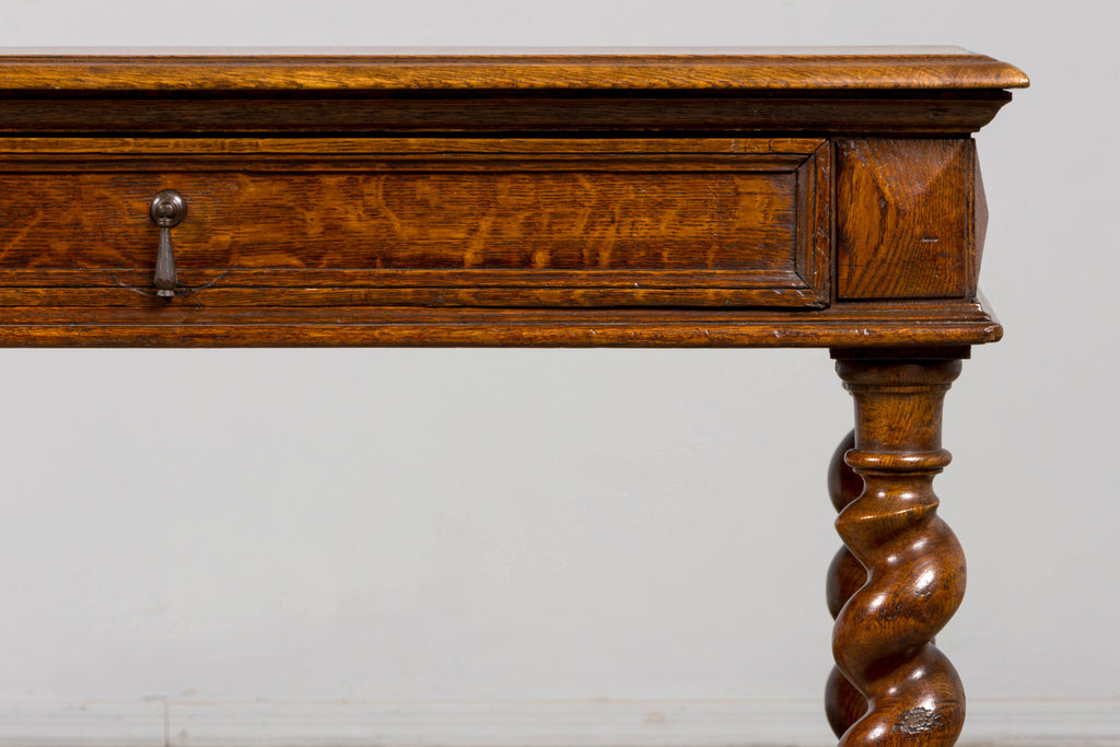Mid-19th Century French Louis XIII Style Oak Library Table with Barley Twist Legs