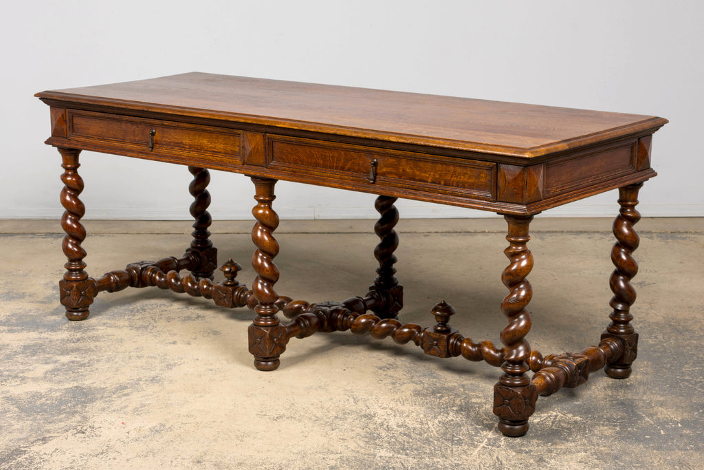 Mid-19th Century French Louis XIII Style Oak Library Table with Barley Twist Legs