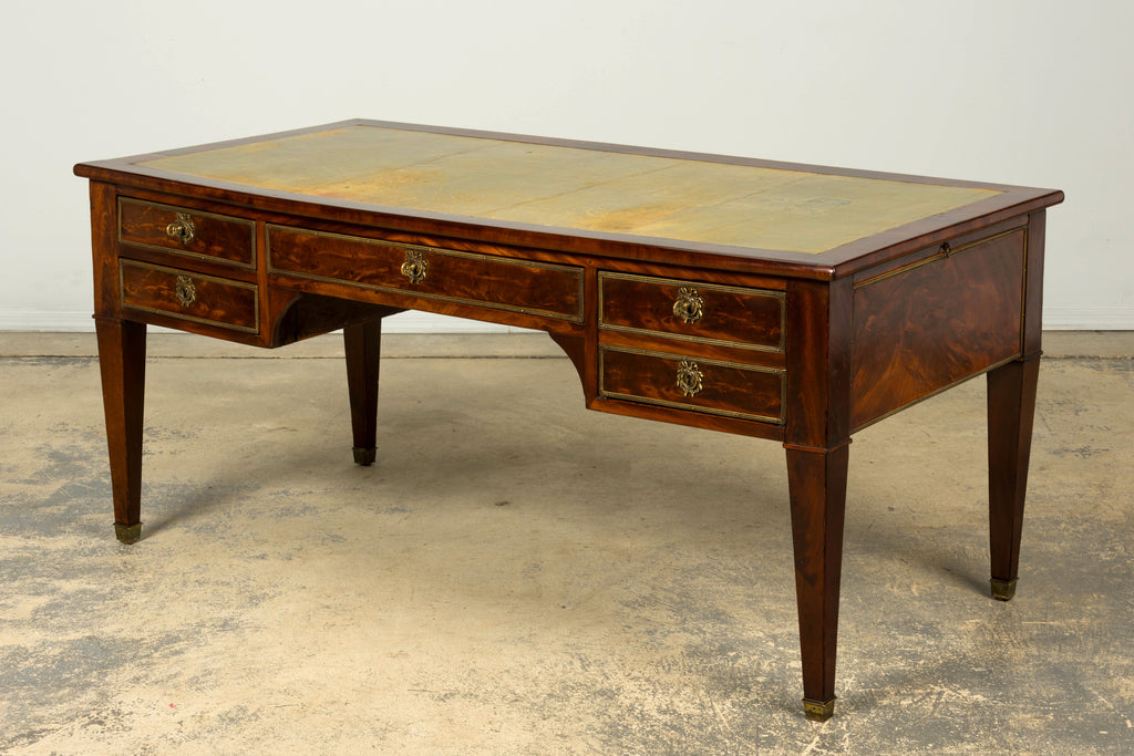 Mid-19th Century French Neoclassical Mahogany Bureau Plat Desk With Chartreuse Leather