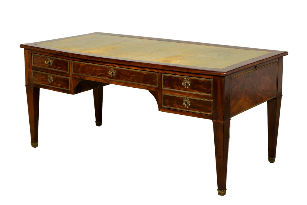 Mid-19th Century French Neoclassical Mahogany Bureau Plat Desk With Chartreuse Leather