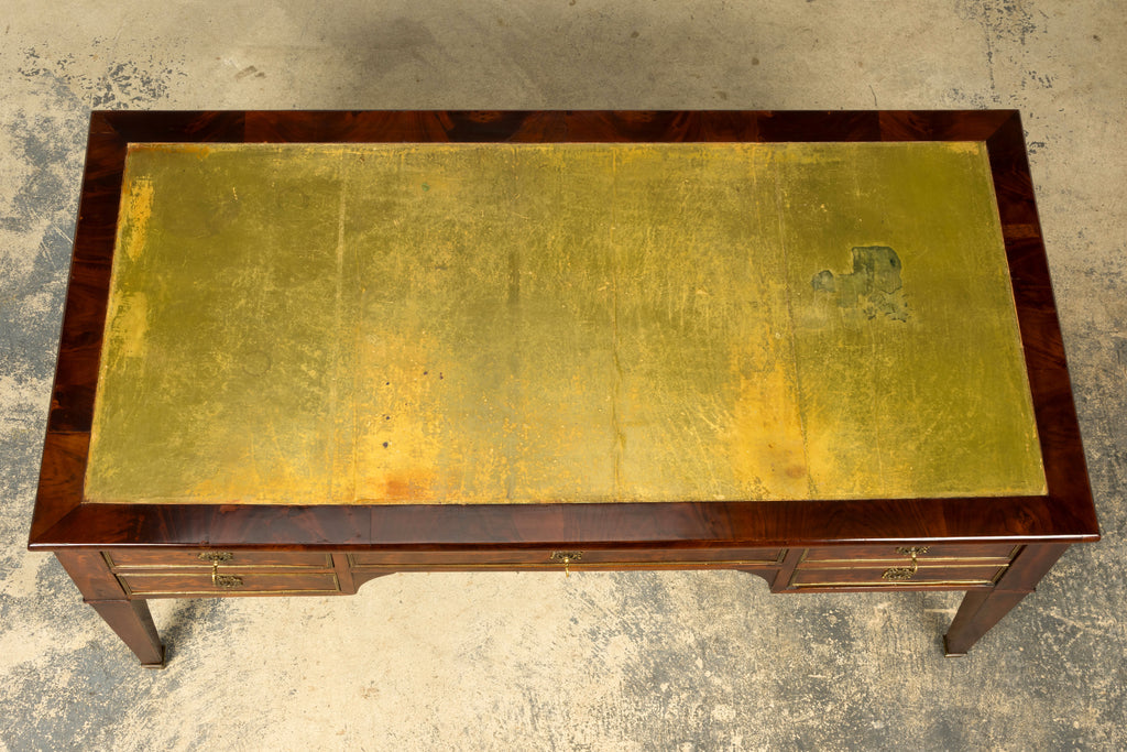 Mid-19th Century French Neoclassical Mahogany Bureau Plat Desk With Chartreuse Leather