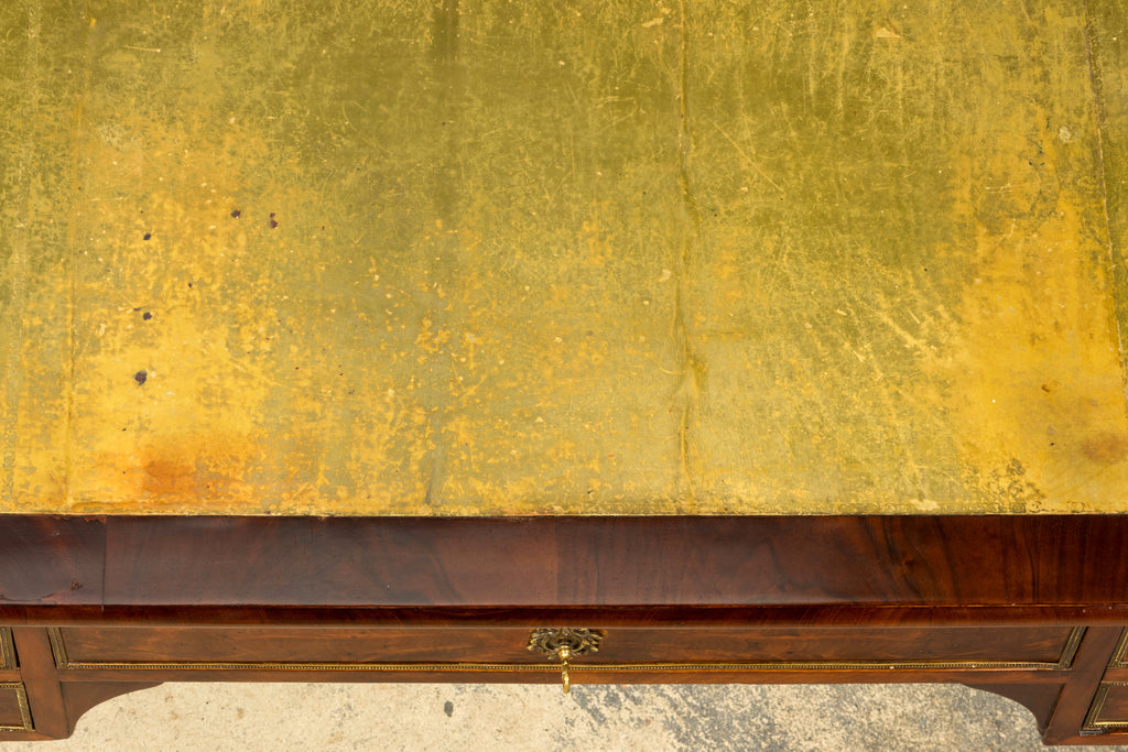 Mid-19th Century French Neoclassical Mahogany Bureau Plat Desk With Chartreuse Leather