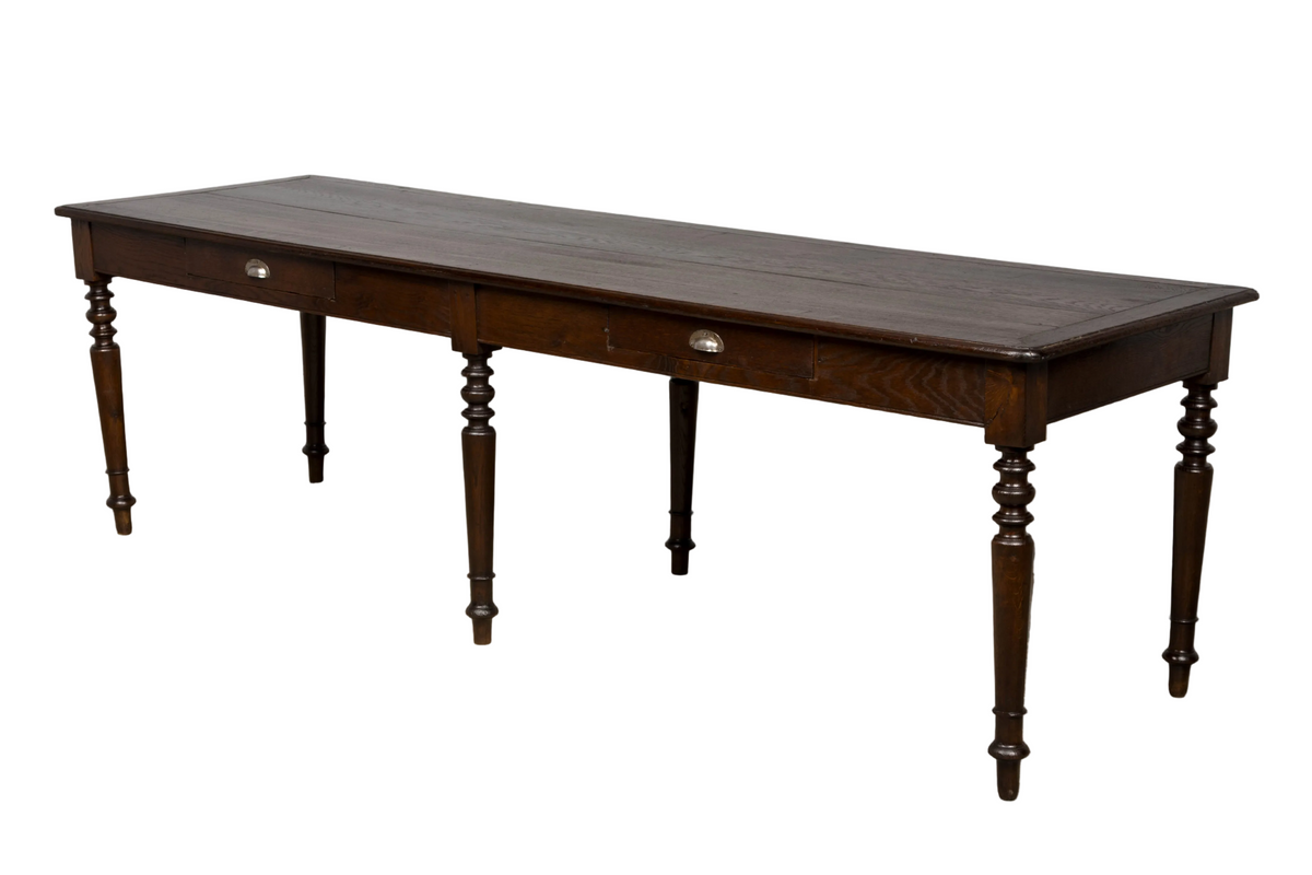 Mid-19th Century French Louis Philippe Long Oak Dining Table with Drawers
