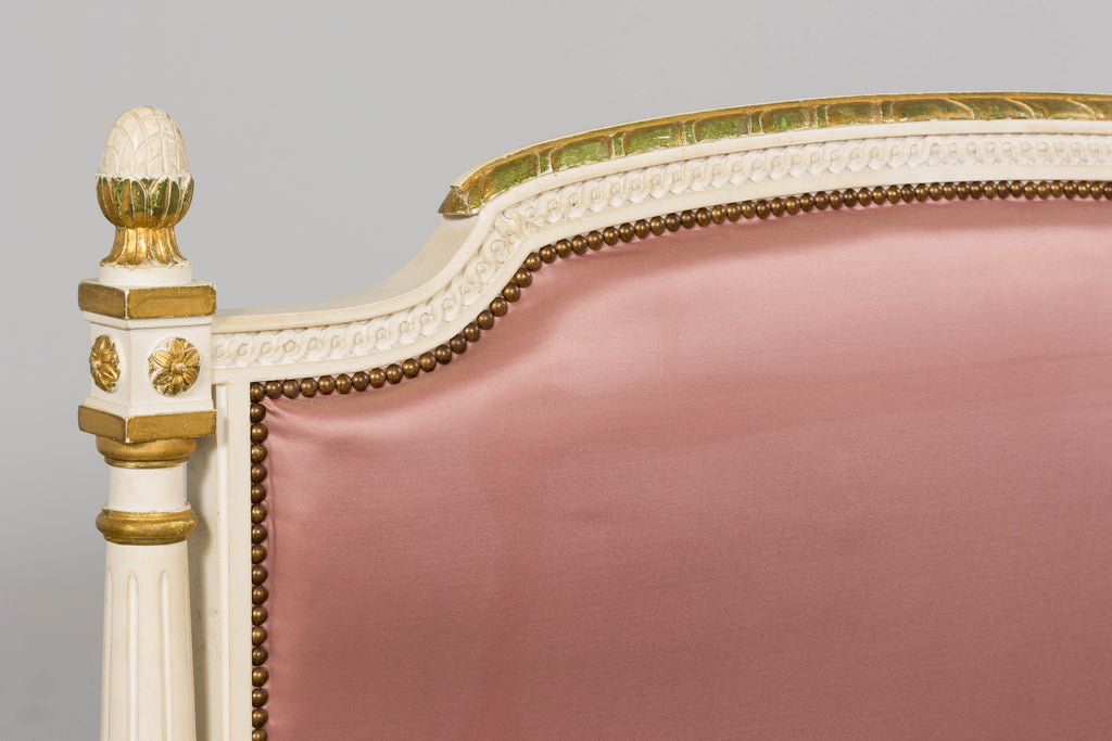 Mid-Century Louis XVI Twin Bed Frames, Pink Silk, Painted Wood, 1940