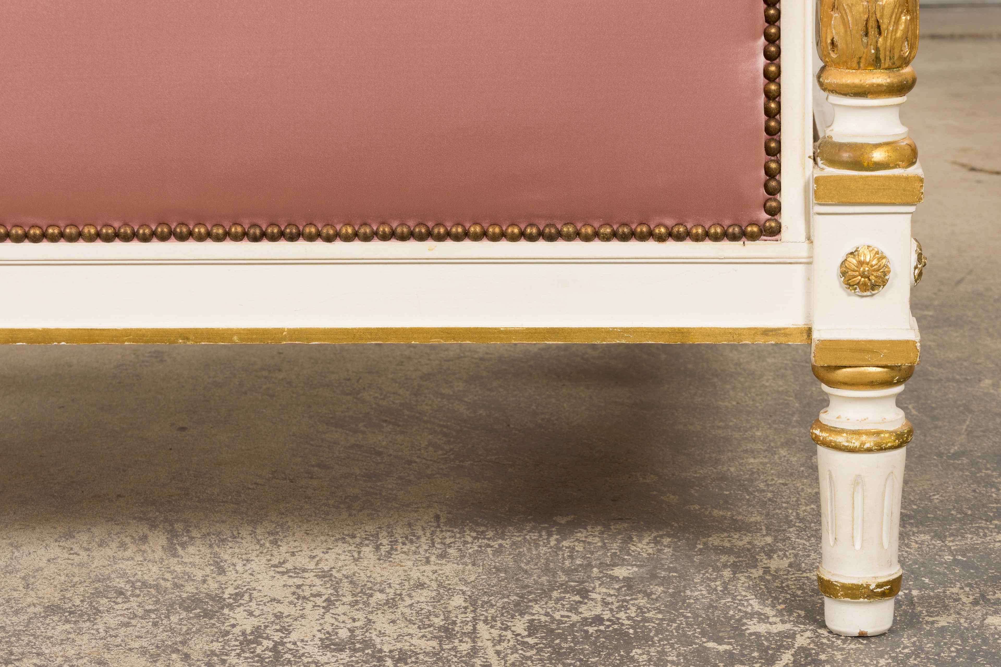 Mid-Century Louis XVI Twin Bed Frames, Pink Silk, Painted Wood, 1940