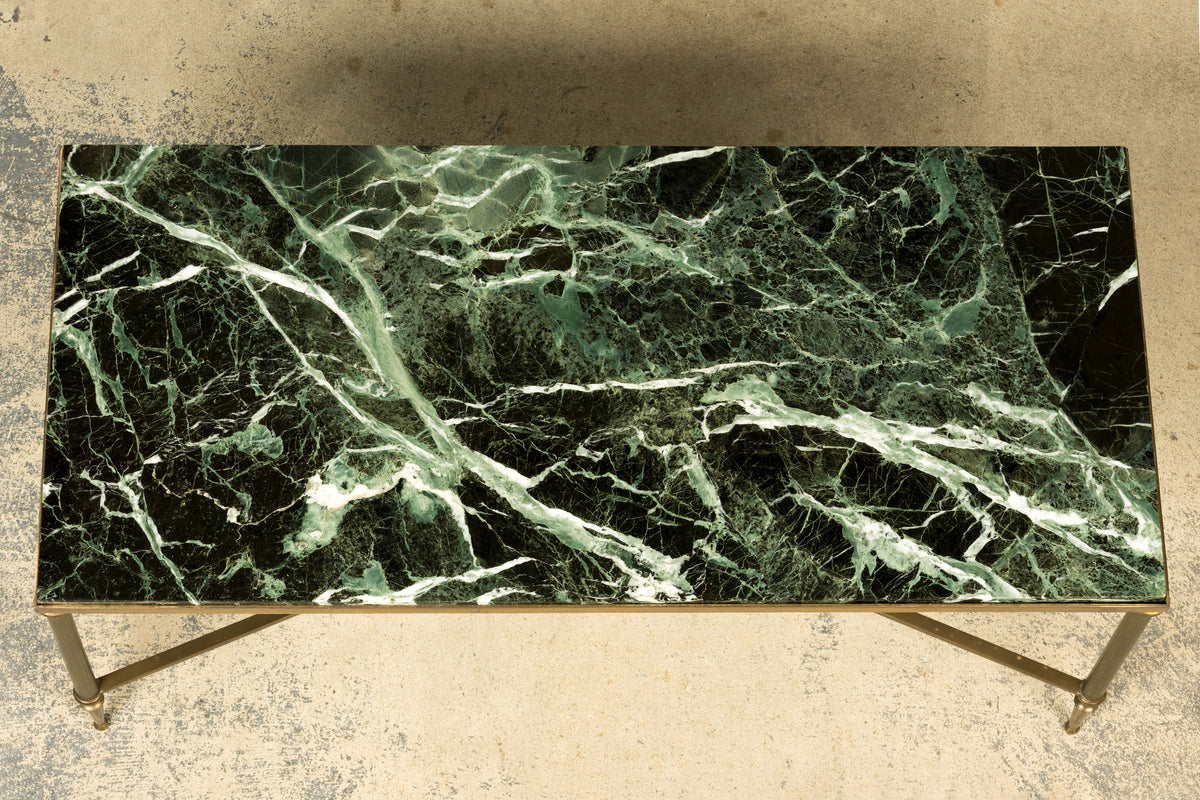 Mid-20th Century French Maison Jansen Style Brass and Green Marble Coffee Table