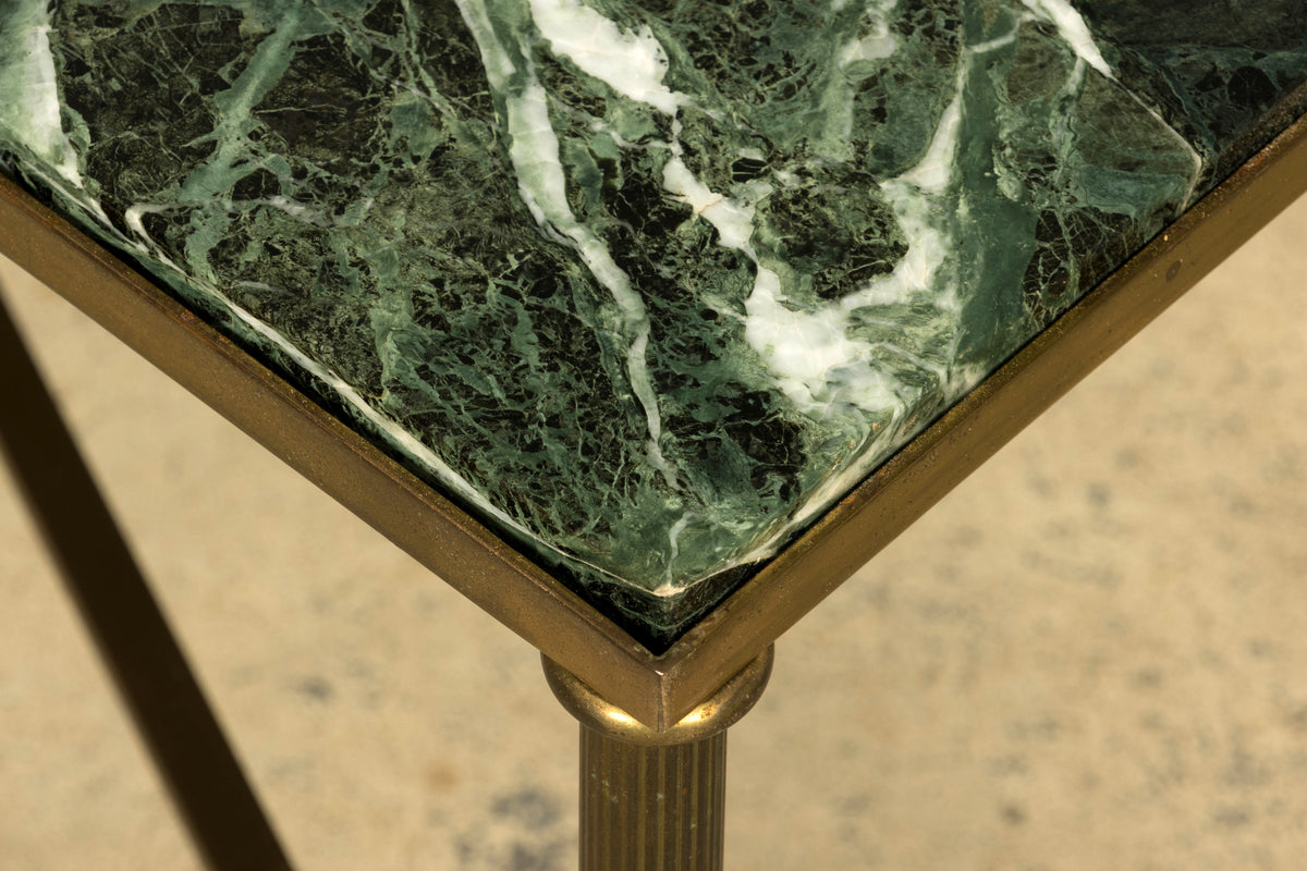 Mid-20th Century French Maison Jansen Style Brass and Green Marble Coffee Table