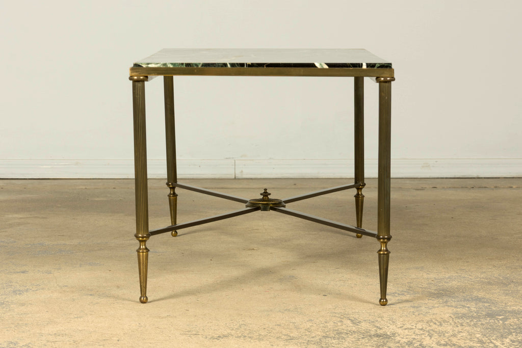 Mid-20th Century French Maison Jansen Style Brass and Green Marble Coffee Table
