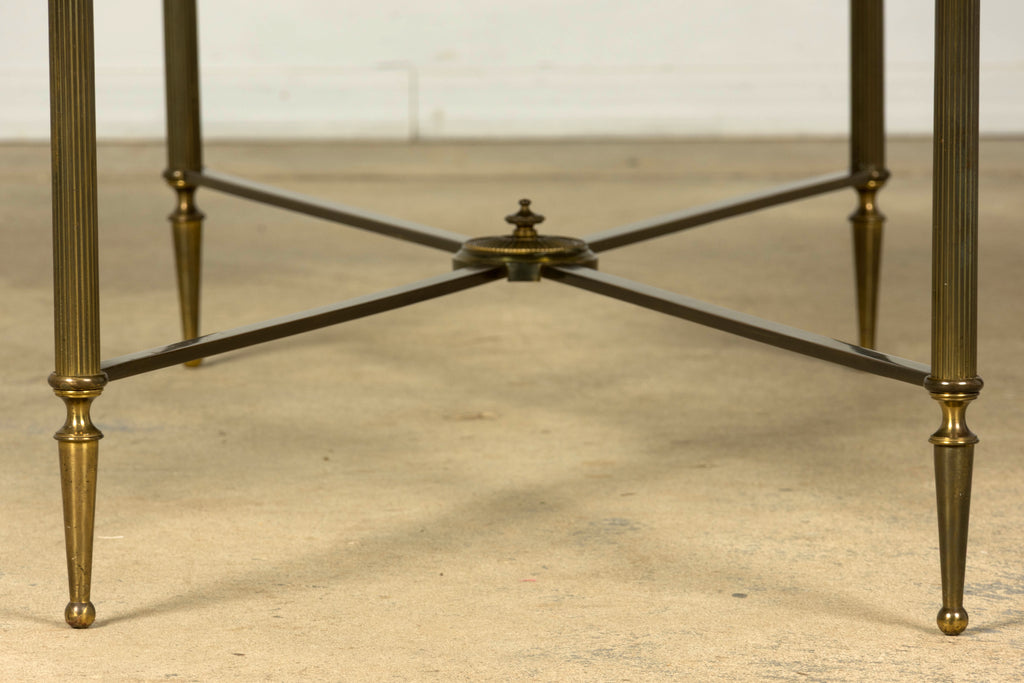 Mid-20th Century French Maison Jansen Style Brass and Green Marble Coffee Table
