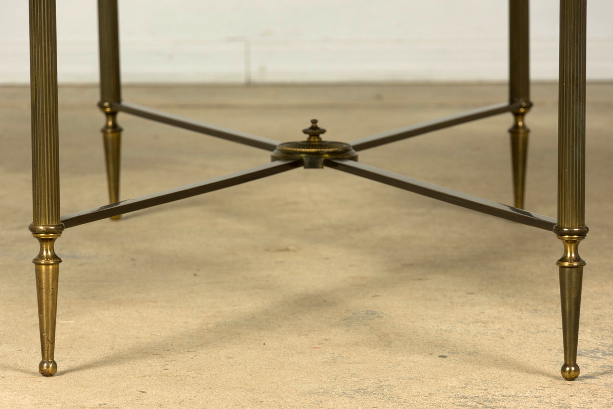 Mid-20th Century French Maison Jansen Style Brass and Green Marble Coffee Table