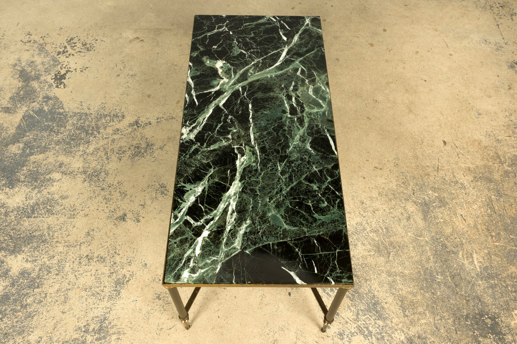 Mid-20th Century French Maison Jansen Style Brass and Green Marble Coffee Table