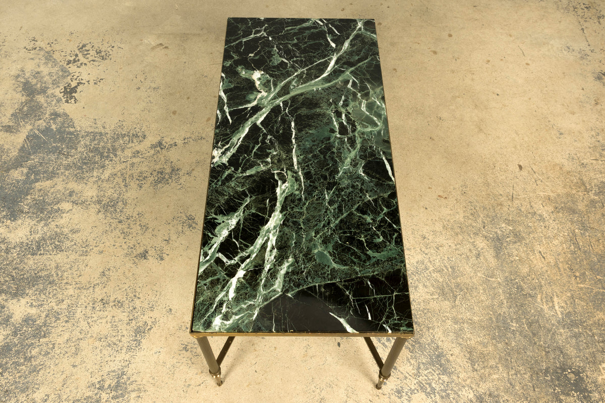 Mid-20th Century French Maison Jansen Style Brass and Green Marble Coffee Table